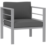 Garden Sofa, All-Weather Garden Single Sofa with Removable Cushions, Metal Frame Outdoor Furniture for Balcony, Charcoal Grey